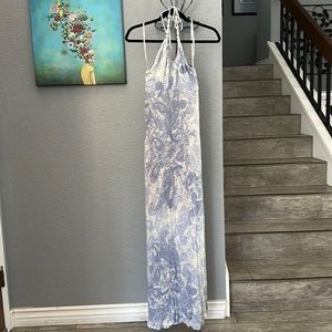 Tommy Bahama halter dress blue and white 100% rayon shell